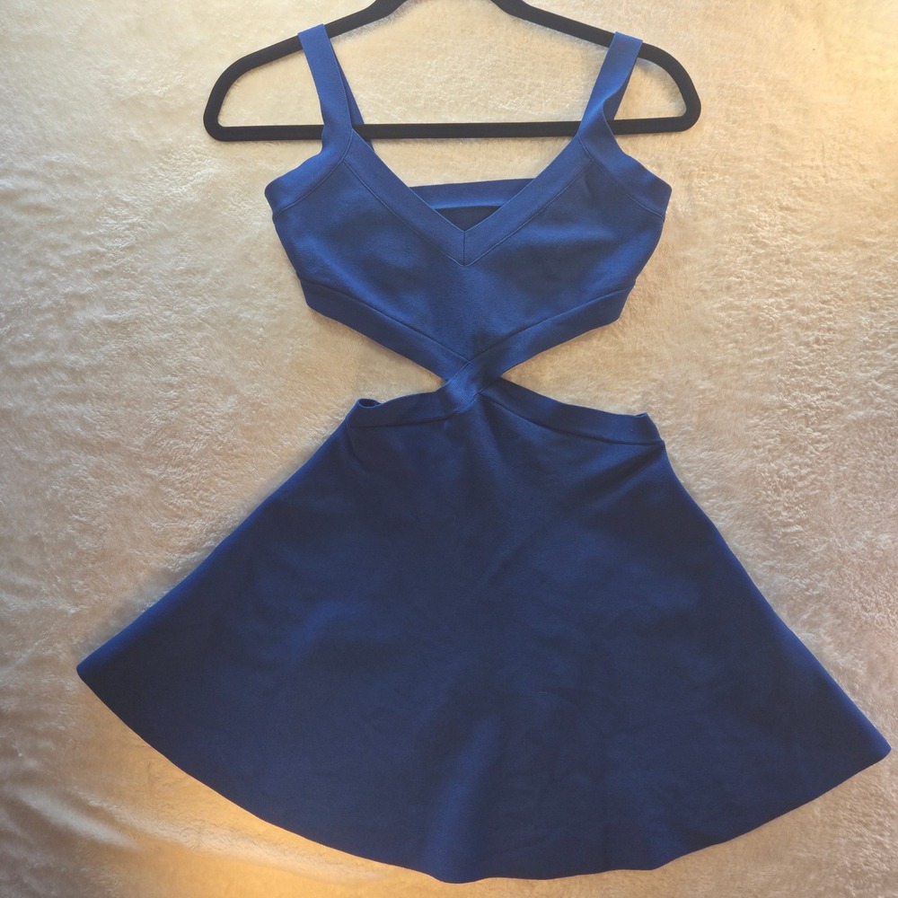 BCBGMAXAZRIA Royal Blue Bandage Cutout Mini Dress XS Crisscross A-Line Cocktail - Picture 2 of 12
